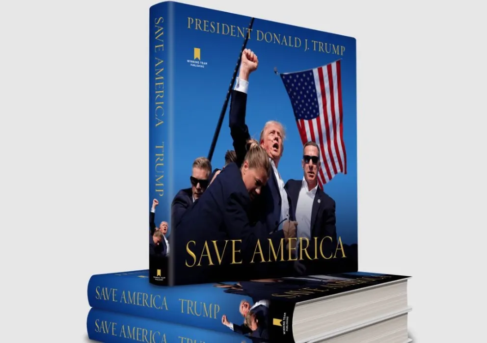 La imagen del atentado a Trump plasmada en la portada de su libro “Save  America”